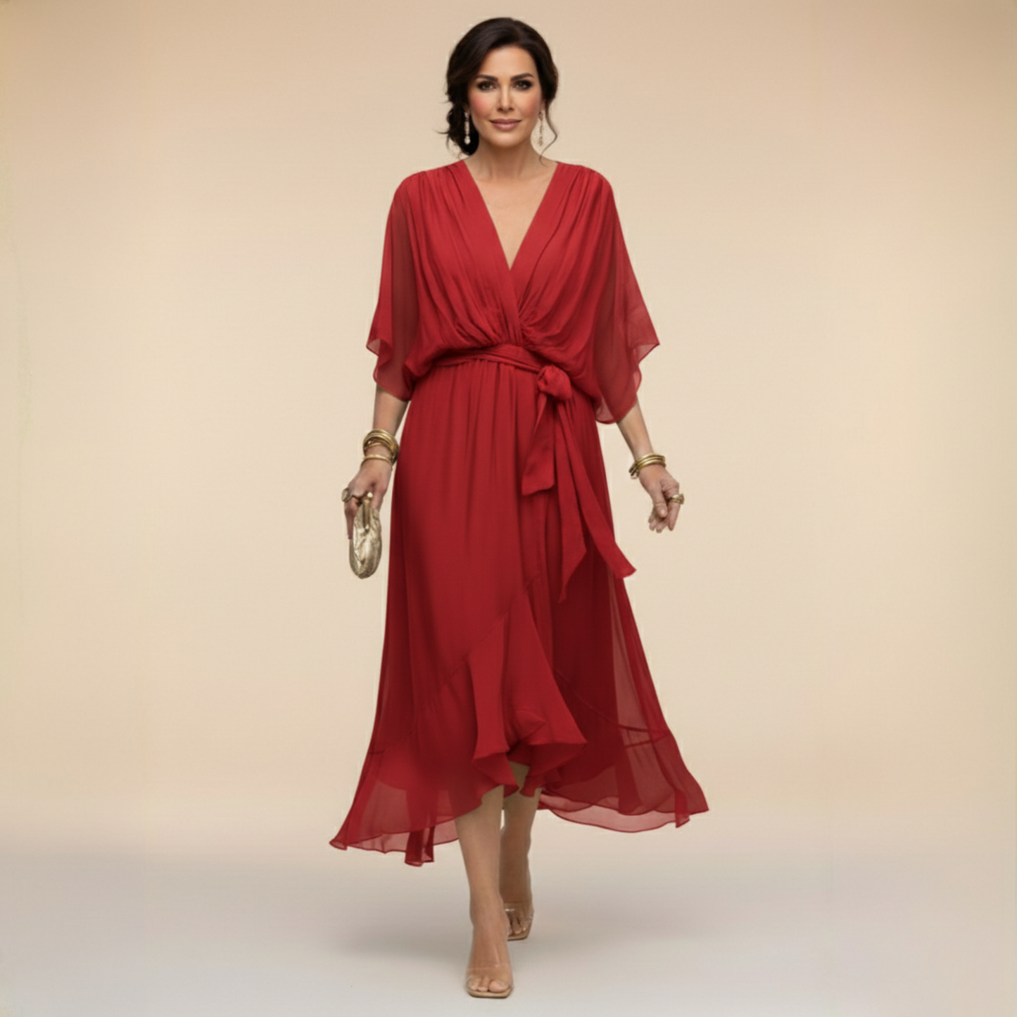 MOREAU LYON | ROBE EN MOUSSELINE À COL V POUR FEMME